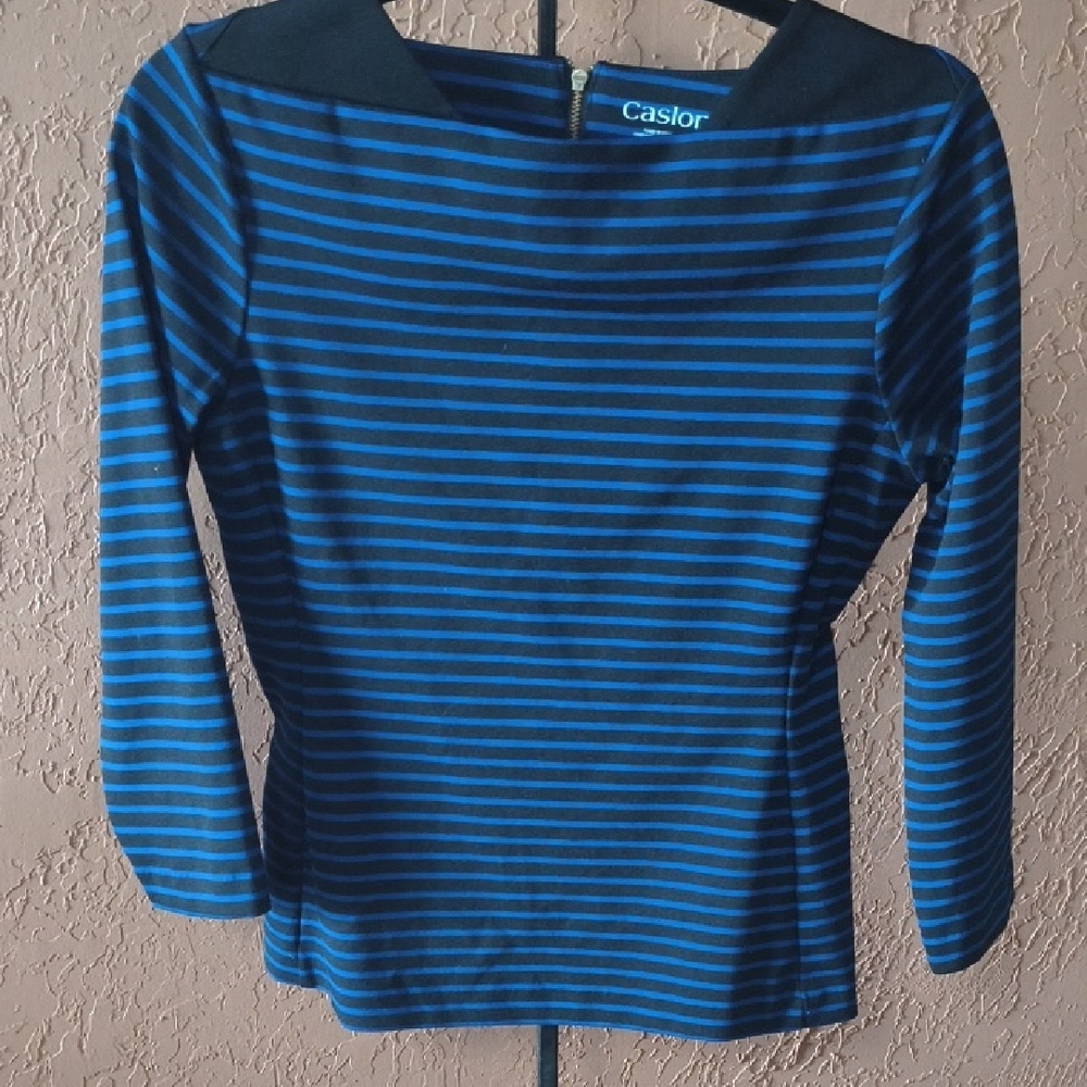 Caslon Striped Navy and Black Blouse 3/4 Sleeves Size S